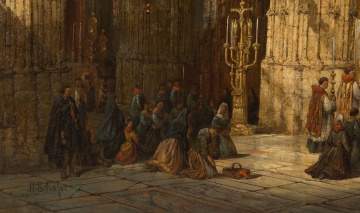 Henry Schafer (British 1854-1915), " Interior of  the Cathedral, Caen, France"