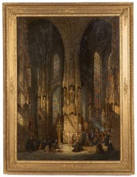 Henry Schafer (British 1854-1915), " Interior of  the Cathedral, Caen, France"