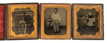Three Tin Types of Children with Toys