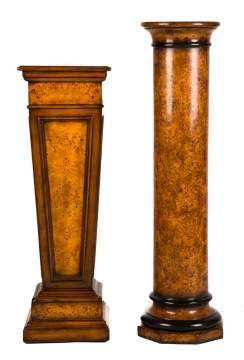 Two Contemporary Burlwood and Ebonized Pedestals