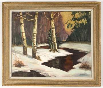 Walter Sacks Oil on Canvas, Stream in Winter
