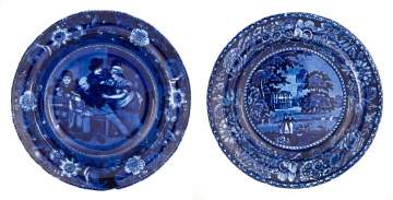 Historic Blue Staffordshire Plate and Bowl