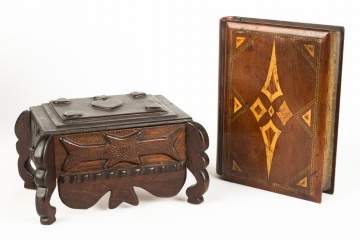 Tramp Art Box and Inlaid Book Box