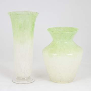 Steuben White and Green Cluthra Vases 
