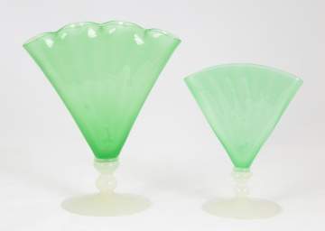 Two Steuben Green Jade Fan Vases