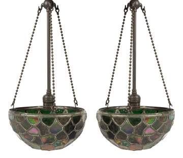 Pair of Leaded Glass Domes