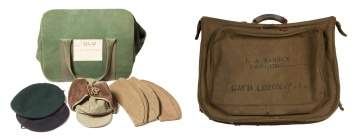Group of Military Hats, Bag and Suitcase