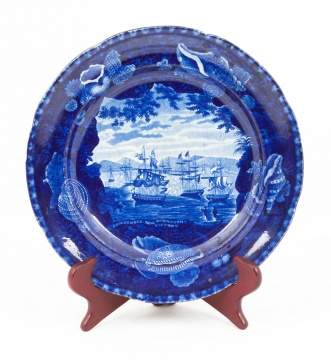 "Commodore Mac Donnough's Victory" Historic Blue Staffordshire Plate