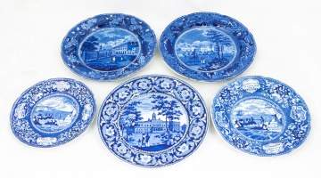 Group of Five Historic Blue Staffordshire Plates