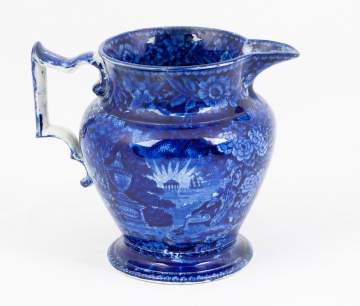 "Lafayette at Franklin's Tomb" Historic Blue  Staffordshire Pitcher