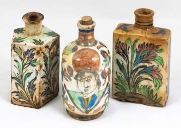 Three Persian Decorated Stoneware Bottles