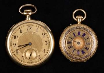 Two 18K Gold & Enamel Geneva Pocket Watches