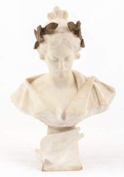 Classical Female Alabaster Bust with Laurel Wreath