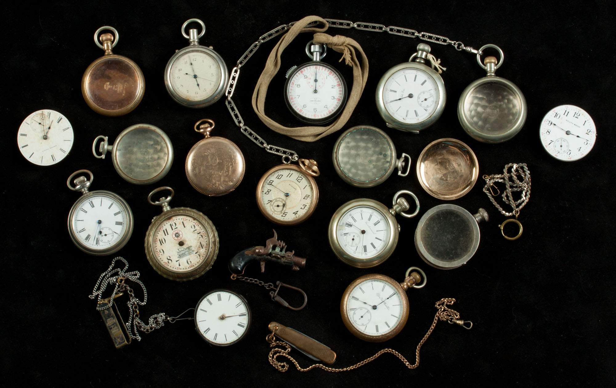 Group of Coin Silver and Gold Filled Pocket Watches, Dials & Cases ...