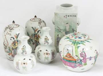 Group of Six Chinese Famille Rose Porcelain Vases  & Ginger Jars