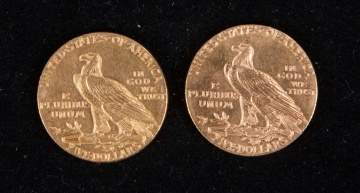 1909 & 1910 Five Dollar Indian Head Gold Coins