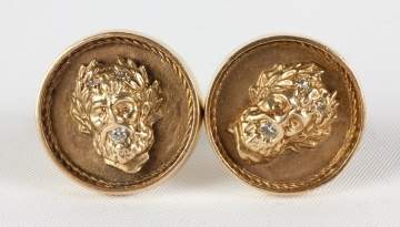 Vintage 14k Gold & Diamond Cuff Links with Greek  Gods