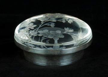 Steuben State of Delaware Flower Dome Paperweight  with Sterling Silver Frame