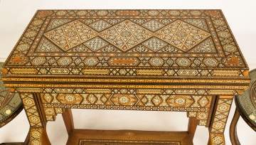 Indo-Persian, Syrian Marquetry Game Table and Side Tables