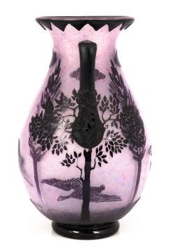 Rare Steuben Amethyst Acid Cut Back Handled Vase