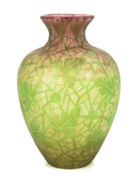 Rare Green & Pink Acid Cut Back Cluthra with Stylized Leaves