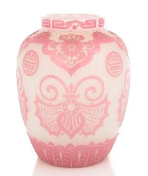 Steuben Rosaline and Alabaster Acid-Cut Back Vase