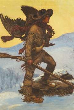 Conrad Dickel (American, 1894-1993) Hunter with Flint Lock Rifle and Turkey