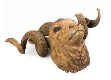 Carved & Painted Ram with Natural Big Horns
