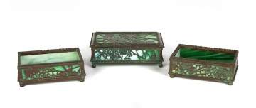 Tiffany Studios, New York, Grapevine Covered Box & Two Open Boxes