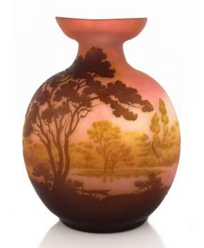  Galle Cameo Vase with Lake Scene