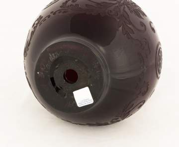 Steuben Plum Jade Acid Cut-Back Gourd Form Vase