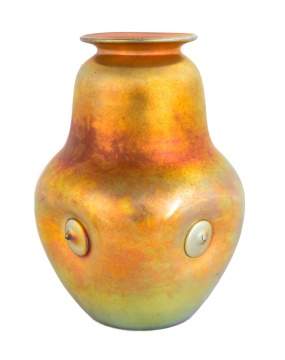 Steuben Gold Aurene Vase with Button Design