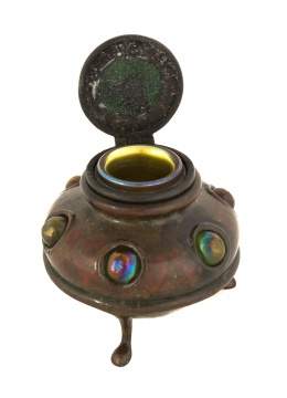 Tiffany Studios, New York, Bronze Inkwell with Turtle Backs and Cabochons