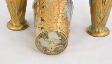 Austrian Stoneware Garniture Set of 3 Vases