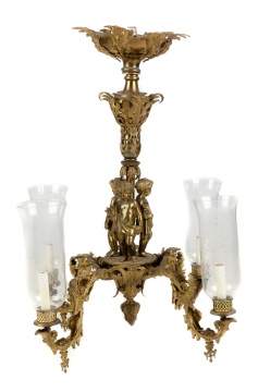 American Cast & Gilded Brass Four Arm Gasolier