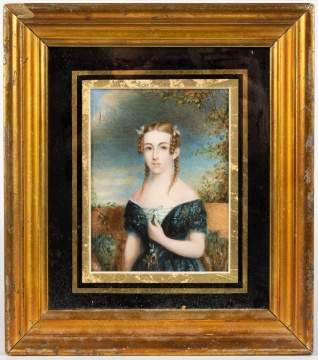 Miniature Watercolor of Young Girl in Blue Dress