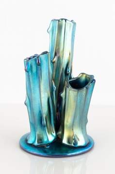 Steuben Blue Aurene Three Prong Stump Vase