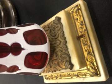 New England Cranberry Overlay & Enameled Oil Lamp Base