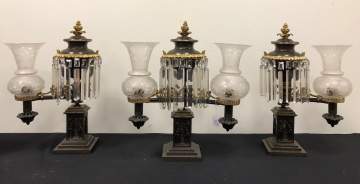 Gothic Three Piece Argand Lamp Garniture