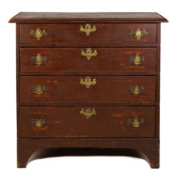 Four Drawer Maple Chippendale Chest in Red Paint