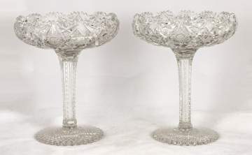 Pair of Brilliant Period Cut Glass Compotes