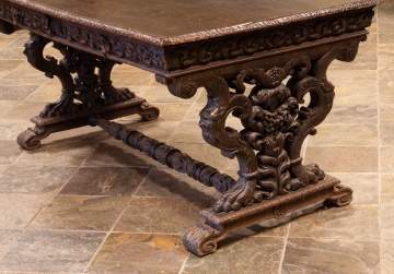 English Carved Oak Library Table 