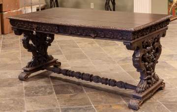 English Carved Oak Library Table 