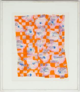Francois Rouan (French, Born 1943) "Collage #6: Lilac Orange Pink Blue"
