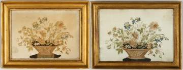 Two Needlework of Floral Baskets