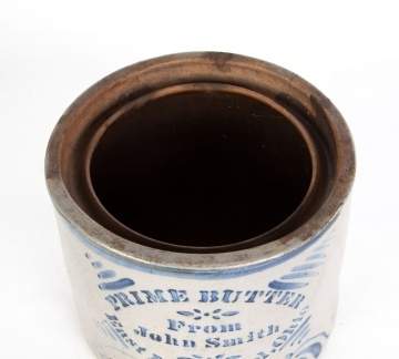 "Prime Butter From John Smith, East Liverpool, Ohio" Butter Stoneware Crock