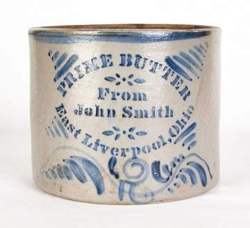 "Prime Butter From John Smith, East Liverpool, Ohio" Butter Stoneware Crock