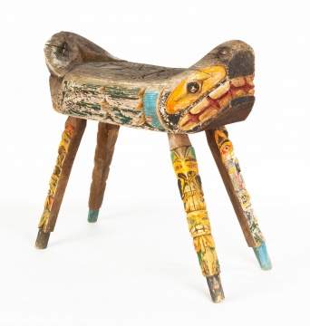 Northwest Coast Carved & Painted Stool