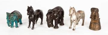 Group of Five Cast Iron Animal Form Still Banks