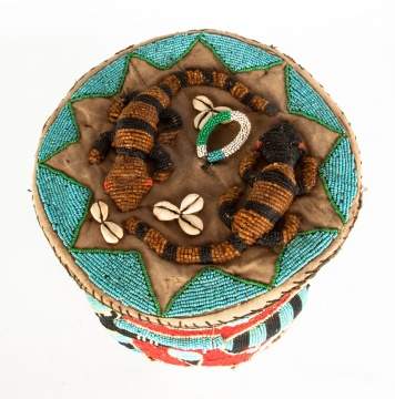 African Beaded & Shell Covered Basket